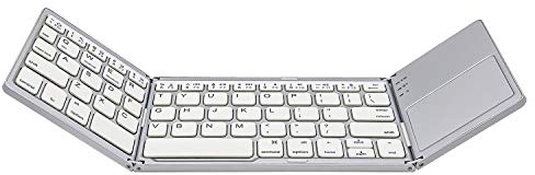 AURTEC Foldable Bluetooth Keyboard with Touchpad, Wireless Mini Keyboard for PC, Tablet, Android, Smartphone - Silver