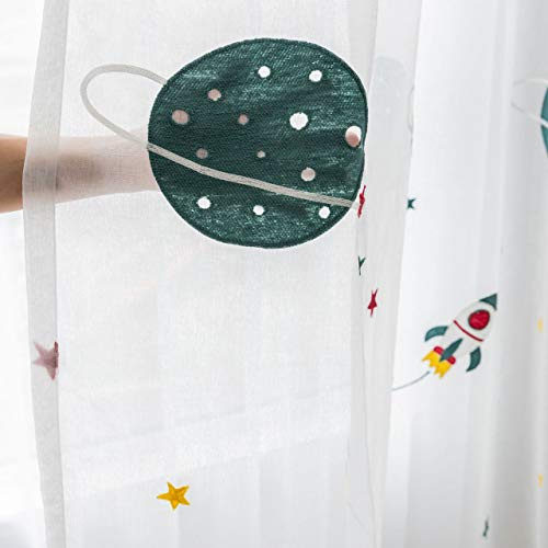 Lsimeru Weltall Gardinen Transparent Kinderzimmer Junge Kräuselband Rakete Sterne Muster 140x225 Lang Vorhänge Lichtdurchlässig Kinder Dekoschal 2er Set