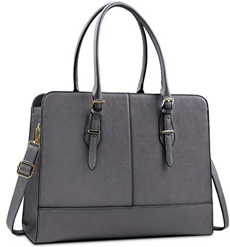 Lubardy Laptop Bags for Women 15.6 inch Ladies Leather Laptop Handbag Work Handbags Womens Tote Bag Office Grey