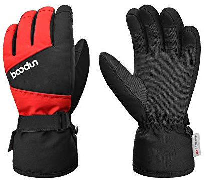 Baogaier Gants Ski Hiver Chaud Imperméables Tactile pour Garcon Fille Enfant, Gants Sport de Ski Fond pour Sports d'hiver de Plein Air Cyclisme Course Snowboard -30℃ Froid - Rouge 7-10 Ans