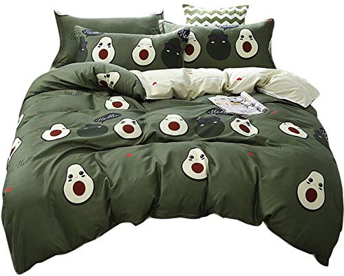 Avocado Trösterbezug 135x200 Jungen Mädchen Süß Karikatur Tropisch Früchte Bedrucktes Bettwäscheset Grüner Avocado Muster Bettbezug Für Teenager Kinder Weiche Wende-Tagesdecke Mit 1 Kissenbezug