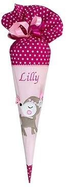 Glückspilz Schultüte mit Namen personalisiert, Reh Bambi, Zuckertüte aus Stoff, mit Rohling und Kissen, Rosa Pink
