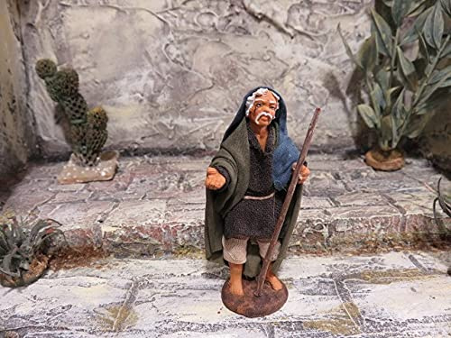 Krippenfiguren Schäfer mit Stock 7 cm aus Ton/Stoff