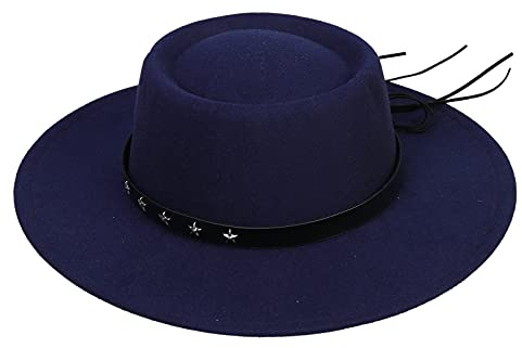 VPbao Sombrero de lana para mujer y niña, de ala ancha, de fieltro, para bolos, para dama, flojo, derby, iglesia, sombreros de fiesta - plegable, azul marino, Talla única