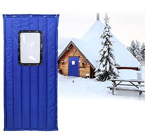 Boracy Wärmeschutzvorhang für Türen, Thermovorhang Kälteschutz Haustur Türvorhang Winter Wärmedämmung Gegen Kalte Zugluft für Balkontür Terrassentür, Blau (Größe : 95x200cm)