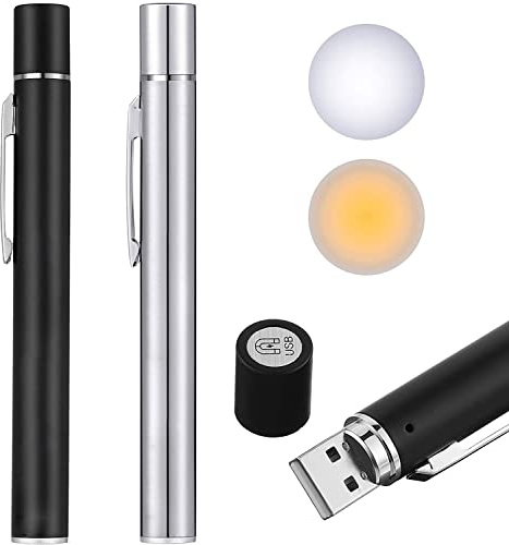 LEKIA Pen Torch Medical, 2 Pack Diagnostic Pen Light USB Rechargeable LED Pen Torches for Nurses Students Doctors, Mini Flashlight with 2 LED Sources, Magnetic Cap, Pocket Clip