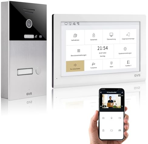 GVS IP Video Türsprechanlage mit Türöffner, 1x 10 Zoll Monitor & App | Smarte Video Türklingel mit Kamera und Monitor & App - Gegensprechanlage für 1 Familienhaus (AVS5405A)