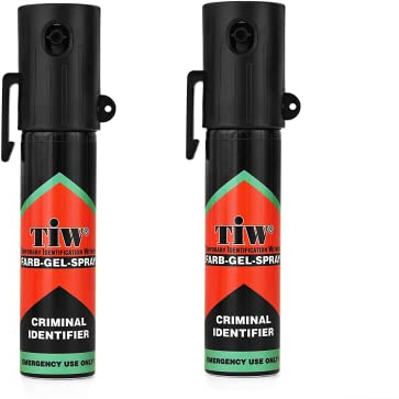 Self-Defence Spray. UK Legal Pepper Spray alternative. FARB-GEL-SPRAY with Criminal ID Dye. UK Police Used Brand TiW TW1000. Pocket Clip. Keyring Hole. Safety Trigger. (2x 20mL UNITS). Made in Germany