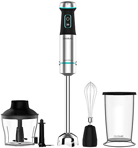 Cecotec Batidora de Mano Power TitanBlack Steel. 1200 W, Tecnología CrossBlades, Cuchillas de 4 hojas con Recubrimiento de Titanio negro, Pie XL y Accesorios incluidos con Cuchilla Picahielo