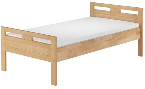 Erst-Holz Massivholzbett Überlänge Seniorenbett Buche 100x220 Einzelbett hohes Bett V-60.74-10-220Rollrost und Matratze inkl.
