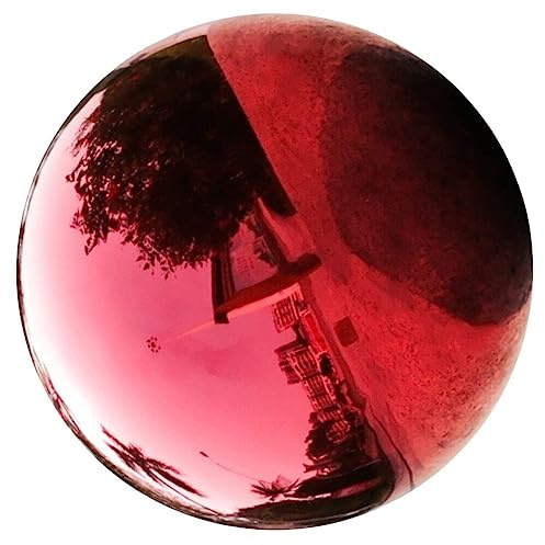 Yardwe Gartenkugel Spiegelkugel Edelstahl Reflektierende Kugel Spiegelpolierte Kugeln Hohlkugel Garten Terrasse Hofdekoration Rot 18 cm
