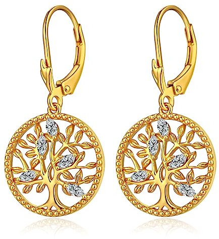 jiamiaoi Boucles d'oreilles Arbre de vie Or, Arbre de vie Bijoux Femme Or, Boucles d'oreilles femme argent pendantes