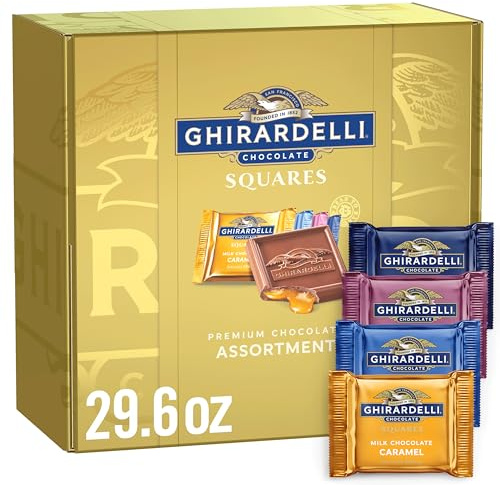 GHIRARDELLI Premium Chocolate Assortment SQUARES Gift Box - 29.6 oz, Easter Chocolate Gift, Individually Wrapped Dark & Milk Chocolate Candy Assortment