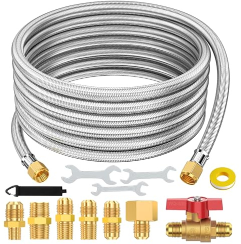 20 Feet High Pressure Braided Propane Hose Extension with Conversion Coupling 3/8 Flare to 1/2 Female NPT, 1/4 Male NPT, 1/8 NPT Male,3/8 Male NPT, 3/8 Male Flare for BBQ Grill, Fire Pit, Heater