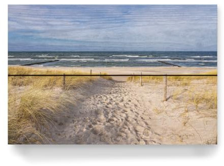 artboxONE Holzbild 30x20 cm Natur Wellen, Strandaufgang, Meer von Künstler Rico Ködder