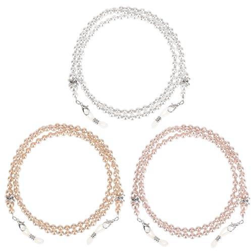 Vin Beauty 3 Stück Brillenkette, Perlenkette, Brillenkette, Sonnenbrillenhalter, Brillenkette, Augenglashalter, Halsketten, Perlenmasken Chian für Frauen (weiß & rosa & hellbraun), rose, One size