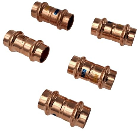 zbs24 Pressfittings Kupfer, Muffe 22mm (5 Stück), mit Dichtungen für Trinkwasser und Gasleitungen, V-Press Kontur, DVGW geprüft