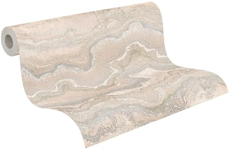 Livingwalls Papier peint 396596 aspect marbre - papier peint design marbre de qualité supérieure en beige, crème - papier peint avec effet brillant argenté - 10,05m x 0,53m - Fabriqué en Allemagne