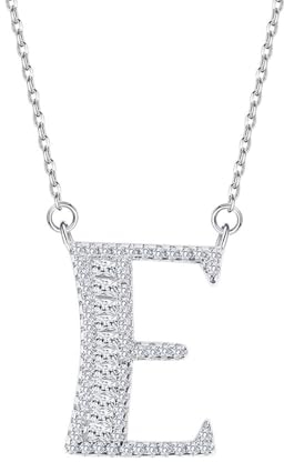 Aotiwe Silber Kette, Collier Damen Modeschmuck Buchstabe E Freundschaftskette Erwachsene mit Weiß Rundschliff Zirkonia 925 Silber