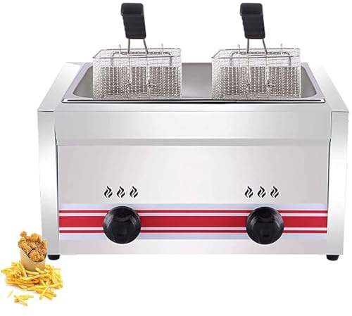 Friteuse à gaz professionnelle GPL, friteuse commerciale, friteuse à gaz commerciale multifonction, grande capacité, puissance de feu réglable 400 W, nettoyage facile,Doublecylinder10L+10L
