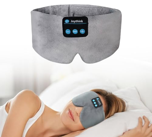 Joythink Sömnhörlurar trådlös ögonmask barn silke trådlösa pannband hörlurar för att sova med justerbar högtalare trådlösa öronsnäckor sida sovande resa meditation musik mask grå