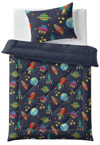 Zelesta Kiddybed kinderbettwäsche 135x200 4 Jahreszeiten - Bettwäsche winterdecke und Sommer-Bettdecke - Waschbare kinderdecke ohne Bezug - Kinderbettdecke mit Muster (Space Dream)