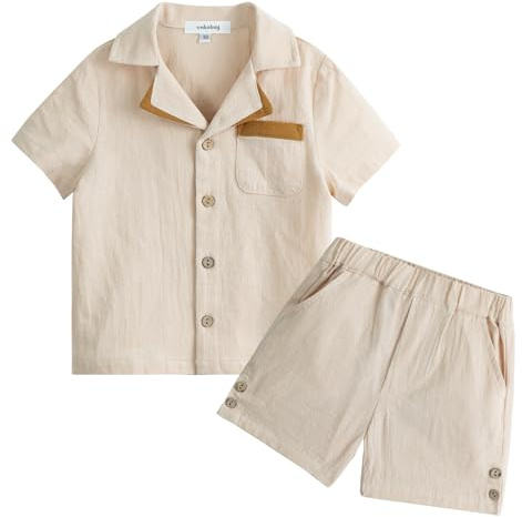 Volunboy Sommardräkter för barn, bomull och linne kortärmad T-shirt och shorts set för nyfödda pojkar 1–4 år, Aprikos, 2-3 �r