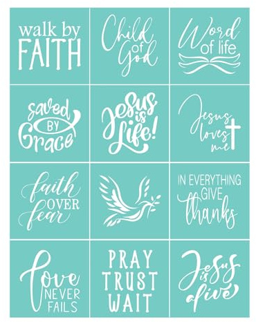 Briartw Faith Minis Siebdruck-Schablone, 21,6 x 27,9 cm, wiederverwendbar, selbstklebend, Siebdruck, Schablone für Polymerton, Heimdekoration, Druck auf Holz, Stoff, Wand, Tasse, Teller, Glas