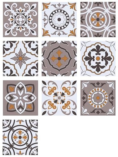 Fliesenaufkleber Braune Blüten Selbstklebende Klebefliesen, Wandfliesen Aufkleber,Wasserdicht Fliesensticker Fur Kuche Badezimmer Dekorative Stickerfliesen,Wohnzimmer Dekoration20X20Cm