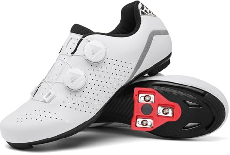 JiuQing Fahrradschuhe Für Herren Damen Rennrad- Und Mountainbike-Schuhe Atmungsaktiv Bequem Kompatibel Mit Peloton Delta Cleats,Weiß,39 EU
