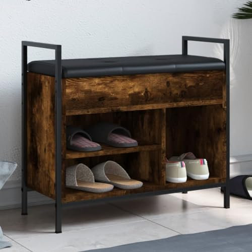 Homgoday Balkonbank, Schuhbank aus Rauch-Eiche, 65,5 x 32 x 57,5 cm, Bank für Balkon, Gartenbank, strapazierfähig, für Terrasse