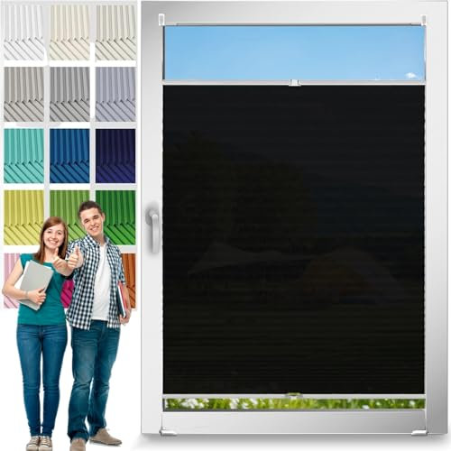 Plisseerollo Fensterrollo Faltrollo Jalousie 90 x 155 cm, Nach Maß Qualität Ohne Bohren, Plissee Rollo Jalousie Klemmfix, Fenster Plissee Ohne Bohren, für Fenster & Tür, Schwarz