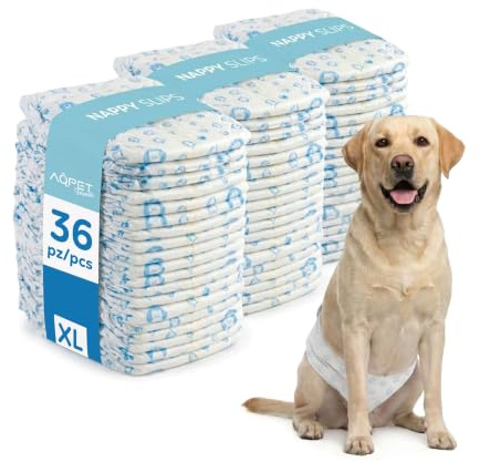 Aqpet Pañales higiénicos con Banda Braguita para Perros machos con Cierre Adhesivo Ajustable, antiolores, Desechables, Talla XL, 850 x 200 cm, Paquete de 36 Unidades