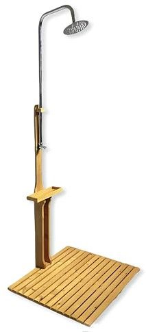 BURI Gartendusche aus geöltem Kiefernholz mit verzinktem Eisen 75x75x221cm Dusche Garten Außendusche mit Bodenplatte outdoor Holz Holzdusche