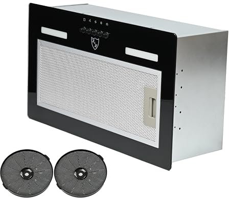 K&H Dunstabzugshaube 52cm Einbauhaube [UMLUFT & ABLUFT] - Abzugshaube mit Metall Fettfilter - Dunstabzug mit LED Beleuchtung - Cooker Hood - BCK-52-330m³/h - Energieklasse B (Schwarzes Glas)