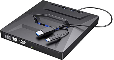 RANJOVER USB3.0+Type-C DVD Burner External Optical Drive CD/DVD Player TF/SD Card Reader for PC