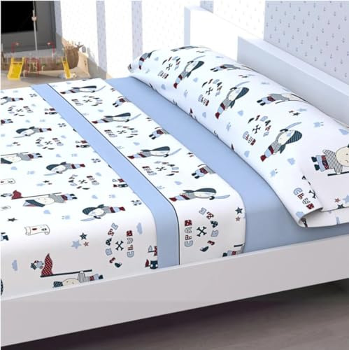 Mapuca Juego de Sábanas Invierno Infantil de Franela Modelo Robot y Pirata. Medidas para Cama de 90cm y 105cm. Composición: 80% Algodón 20% Poliéster (Pirata, Cama 90cm)