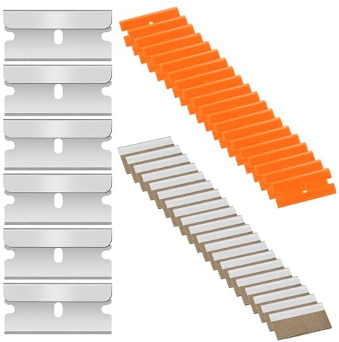 Flintronic 40 Pezzi Lame di Ricambio per Raschiett, per da 40mm Raschietti, 20 Pezzi Lame a in Acciaio Inox e 20 Pezzi Plastica, per Vetro per Cucina, Colore, Decalcomanie, Piano Cottura e Forno