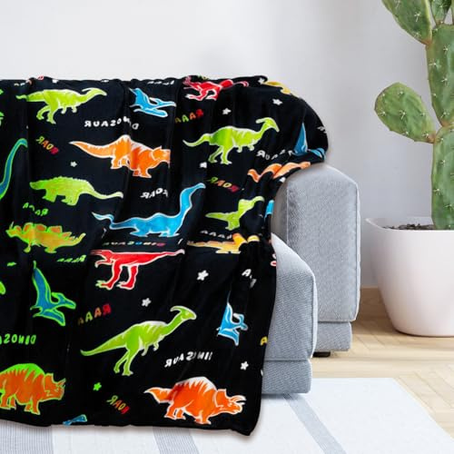 Coperta per bambini con dinosauro, 100 x 150 cm, morbida coperta in peluche, per bambini, ragazzi, regalo di compleanno, per adulti