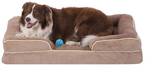 GUPPBF Großes Orthopädisches Hundebett, Ergonomische Hundematratze, Abnehmbares und Waschbares Haustiersofa, rutschfeste Unterlage, Geeignet für Große Hunde, Khaki, 115 cm × 75 cm × 20 cm