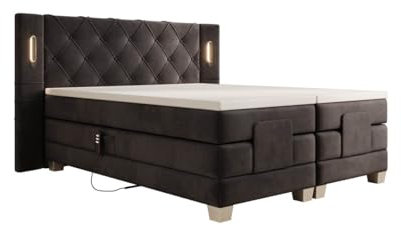 Luxusbetten24 Boxspringbett Livano Samt 200x200 elektrisch verstellbar mit LED | Bezug: Samt | Farbe: Dunkelbraun | Härtegrad: H3 (70-100kg)
