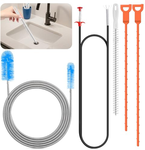 Prebarfun 5 Piezas Desatascador Tuberias Profesional, Cleaning Claw & Cepillo de Limpieza para Desagüe de Doble Cabeza, Flexible Limpia Tuberias, Cocina Finos para Botellas
