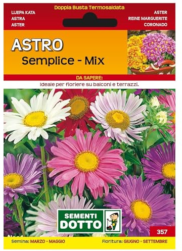 Sicignano | Semi Astro Semplice in Miscuglio Mix, Pianta Annuale con Fiori a Margherita, Steli Lunghi e Robusti, Busta Extra - 2 Confezioni da 2g, Pianta da Potatura, Adatta a Pieno Sole