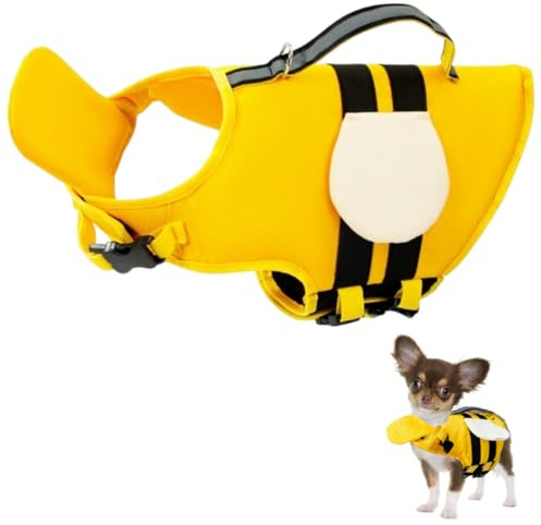 Little Bean Dog Life Jackets Vest Adjustable Swimming Safety with Superior Buoyancy and Rescue Handle for Small Medium Big Dog Boating (yellow bee, XS)