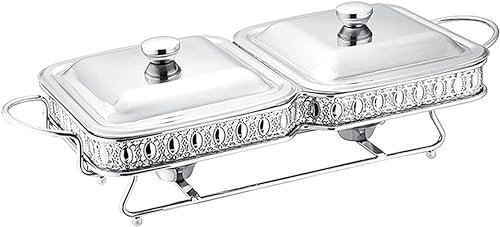 SdaryWare Food Warmer for Parties Buffets, Food Warming Tray 3.6 Qt Stainless Steel Chafing Dish Square Buffet Catering Warmer SetFood Pan, Lid, Solid Stand and Fuel Ho,Silver