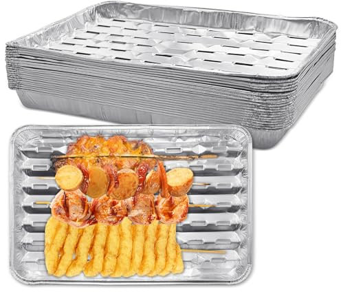 Confezione da 10 teglie usa e getta in alluminio per griglia (33,4 cm), per barbecue, con superficie inferiore a coste (20 pezzi)