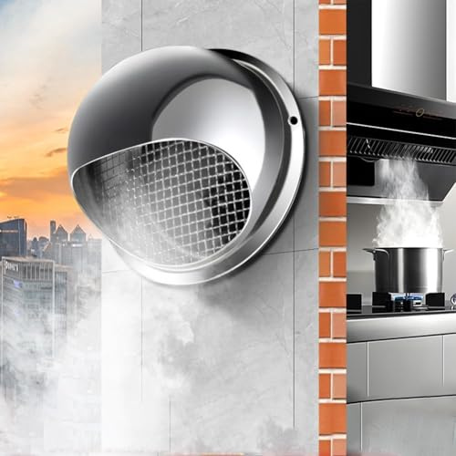 Rejilla de ventilación de acero inoxidable, salida de ventilación de pared externa cromada, diseño de nariz redonda con filtro de malla para extractor de baño (190 mm)