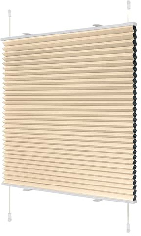 Wabenplissee ohne Bohren Verdunklung Plissee Klemmfix ohne Bohren Beige-Weiß 85x110cm(BxH) Thermo Doppelplissee 100% Blickdicht Jalousie für Fenster ohne Bohren Sanfree