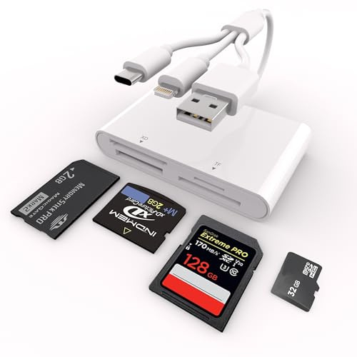 Adaptateur Memory Stick Pro Duo Pour iPhone/Android/PC, Lecteur de Carte MéMoire 4 En 1 SD/TF/MS/XD avec Connecteur Lightning/USB/USB C Adaptateur Carte MéMoire, Lecteur Memory Stick Pro Duo Pour Sony