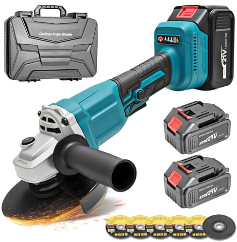 blayram Akku Winkelschleifer 125mm für Makk-ita 21V, Akku Flex mit 2x 3.0Ah Akku, 8500 RPM Bürstenloser Winkelschleifer mit 5 Schneidrad für Präzises Trennen und Schleifen